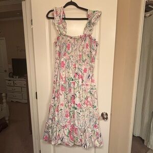 Crown & Ivy Multicolor Smocked Dress with Ruffed Straps